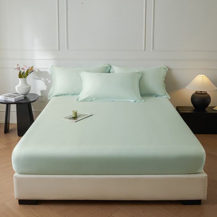 91家纺网 家纺一手货源 找家纺 涵宸2025新款天丝-天丝棉-纯色单床笠-场景1 床笠-空绿