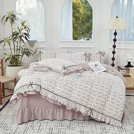 卡迪亚家纺 2025新款轻氧棉小碎花韩式花边床盖 紫馨