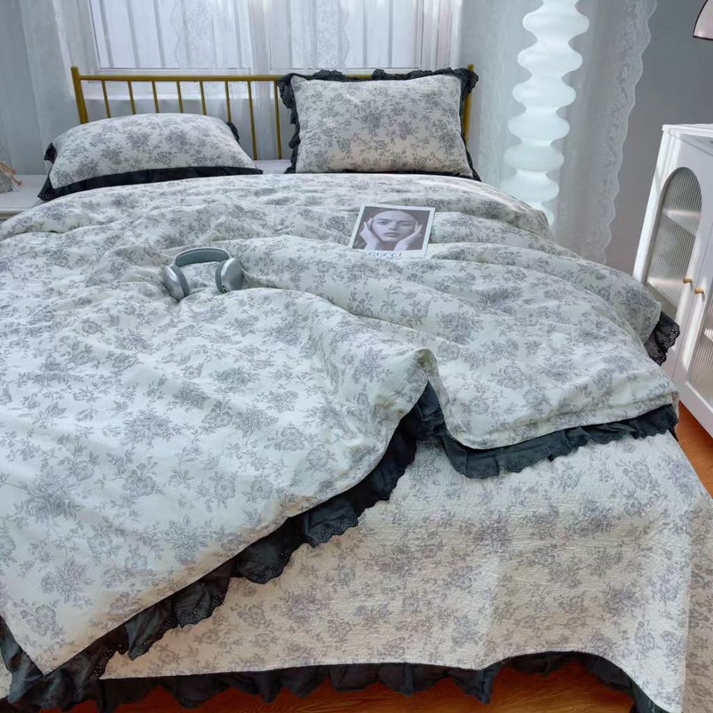 91家纺网 家纺一手货源 找家纺 暖居 2025春夏款高温砂洗棉花床盖三件套被套四件套同款纯棉夏被空调被四季 白山茶