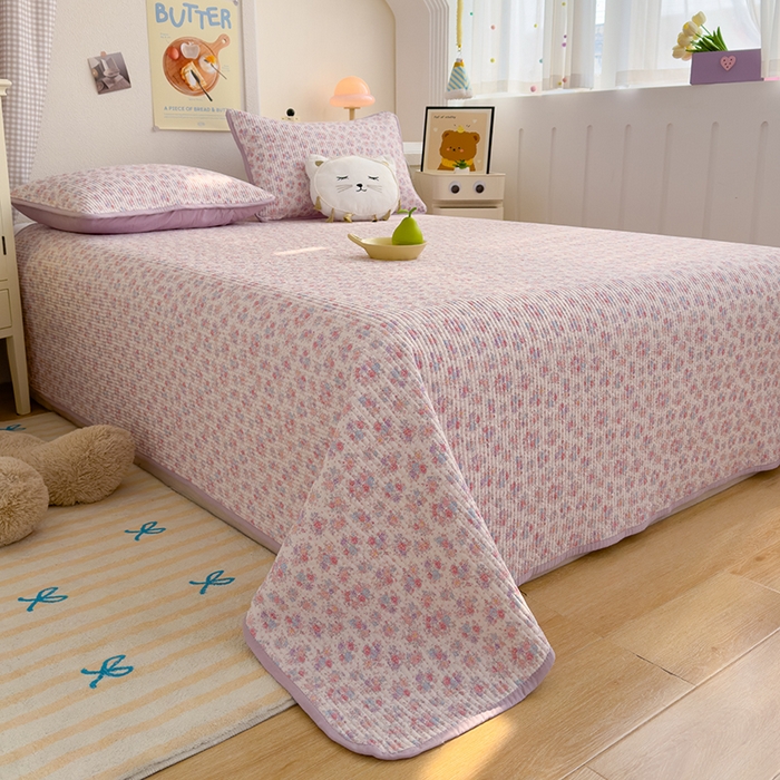 91家纺网 家纺一手货源 找家纺 赫梵茜 2025新款有氧针织双层纱单床盖床盖三件套床盖四件套 伊莲娜