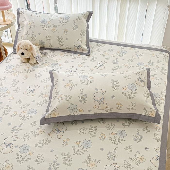 91家纺网 家纺一手货源 找家纺 川悦生活 2025新款600D立体宽边冰丝印花凉席 兰花小园