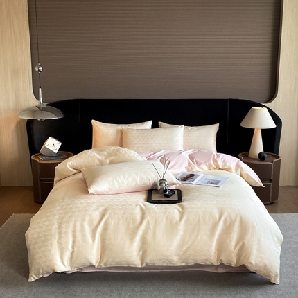 91家纺网 家纺一手货源 找家纺 （总）卡巴伦2025新款长绒棉提花四件套撞色款