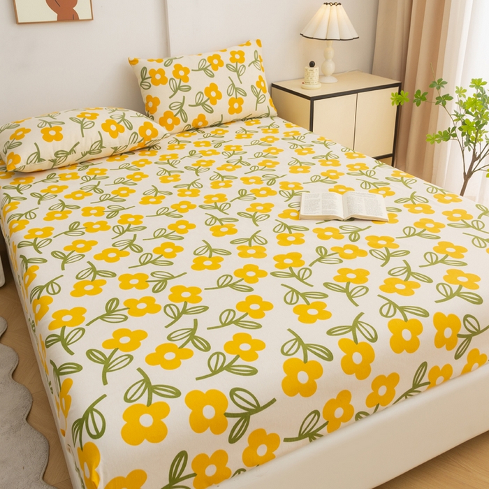 91家纺网 家纺一手货源 找家纺 金泰莱 2025新款锦柔老粗布印花床笠 黄兰