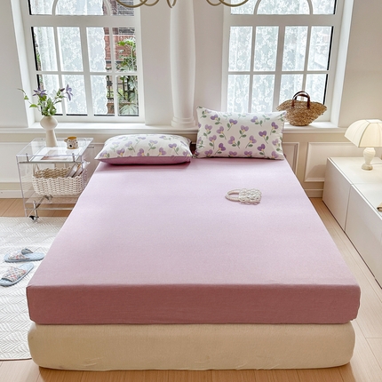 91家纺网 家纺一手货源 找家纺 嘉汀兰家居  2025新款A类母婴级有氧全棉色织水洗棉小清新印花床单单品单床单床单单件 紫