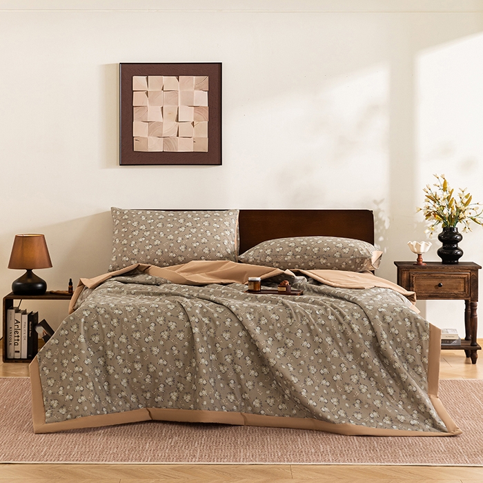 91家纺网 家纺一手货源 找家纺 吾诺 2025 全棉印花单层纱大豆夏被四件套夏凉被空调被子被芯全棉夏被 秘境花园