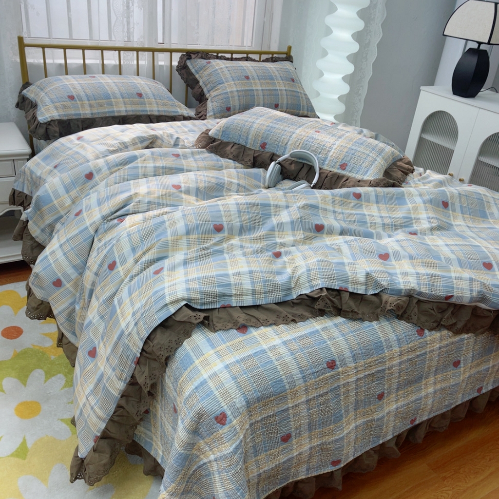 91家纺网 家纺一手货源 找家纺 暖居 2025春夏款高温砂洗棉花床盖三件套被套四件套同款纯棉夏被空调被四季 莱恩蓝色