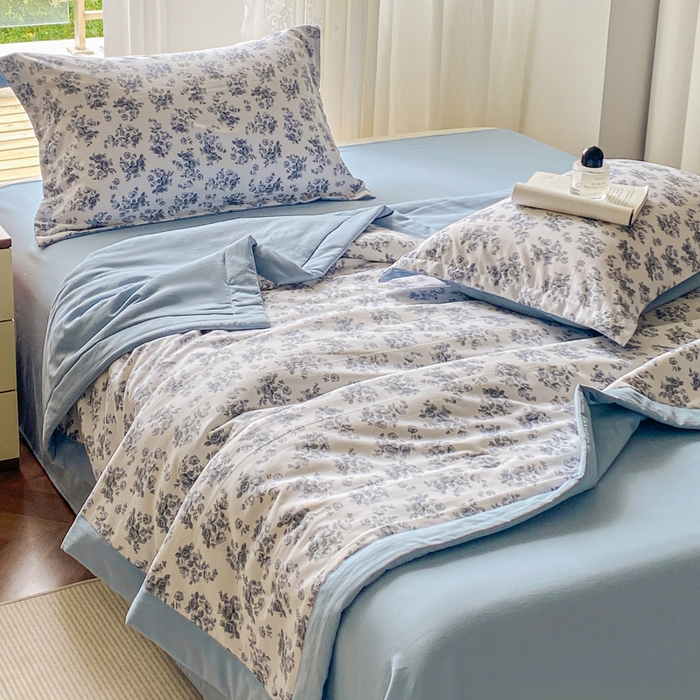 91家纺网 家纺一手货源 找家纺 左右家纺 2025新款A类双层纱大豆夏凉被 云水兰