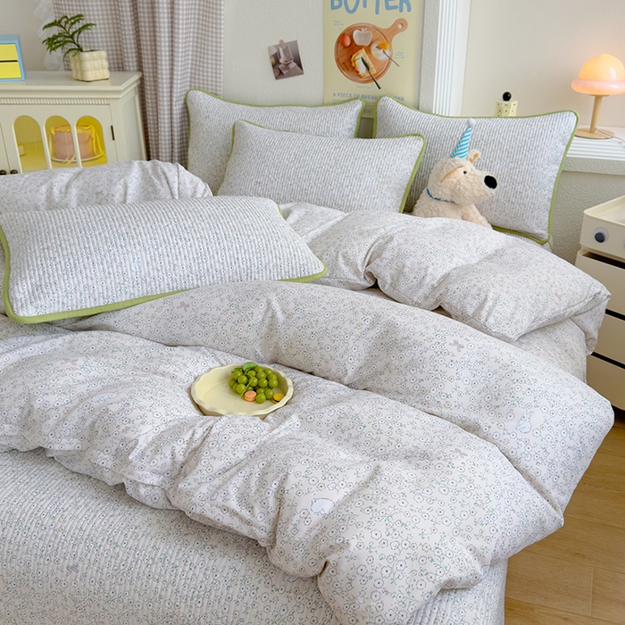 91家纺网 家纺一手货源 找家纺 赫梵茜 2025新款有氧针织双层纱单床盖床盖三件套床盖四件套 安琪拉兔