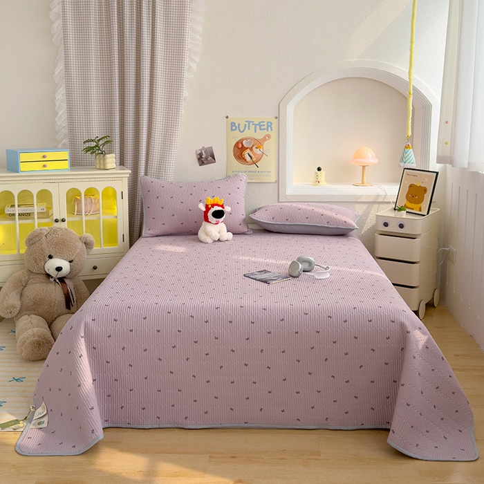 91家纺网 家纺一手货源 找家纺 赫梵茜 2025新款有氧针织双层纱单床盖床盖三件套床盖四件套 结美