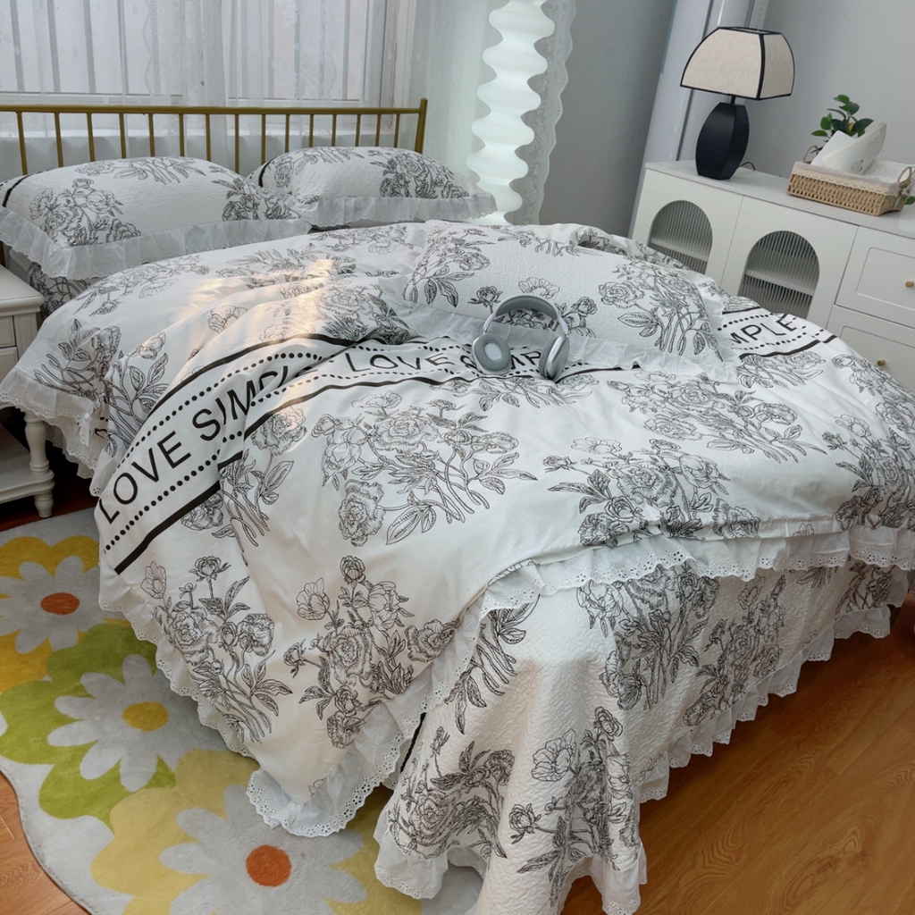 91家纺网 家纺一手货源 找家纺 暖居 2025春夏款高温砂洗棉花床盖三件套被套四件套同款纯棉夏被空调被四季 晨暮间