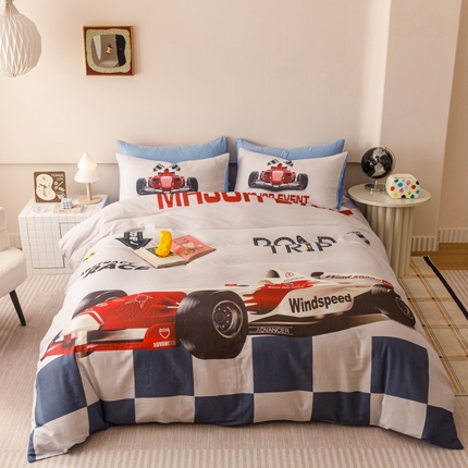 2025新款设计师专版全棉双层纱四件套 赛车世界