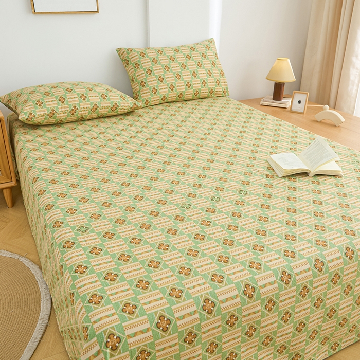 91家纺网 家纺一手货源 找家纺 九亭家纺 2025新款A类全棉老粗布床单 花儿棋盘格