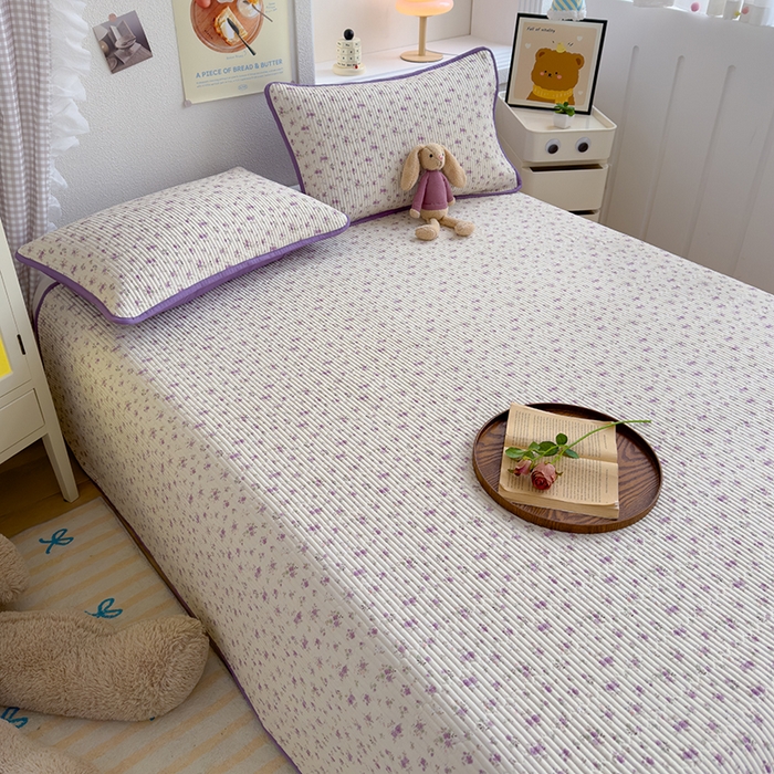 91家纺网 家纺一手货源 找家纺 赫梵茜 2025新款有氧针织双层纱单床盖床盖三件套床盖四件套 蕾拉小姐