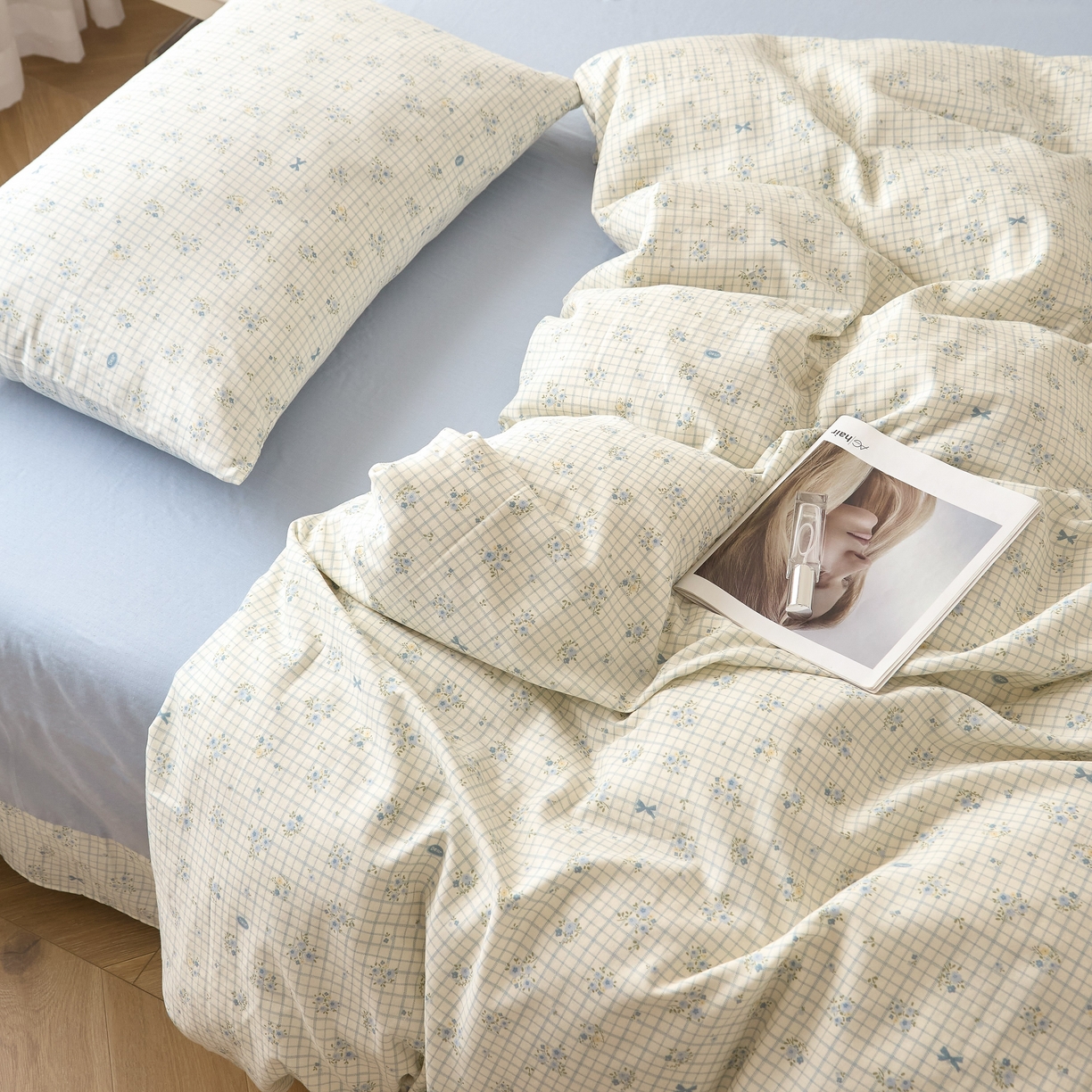 91家纺网 家纺一手货源 找家纺 嘉汀兰家居 2025新款圆角花边款全棉纯棉A类母婴级有氧全棉双层纱亲肤全棉小清新印花四件套 花之恋