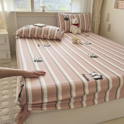 91家纺网 家纺一手货源 找家纺 新印象2025新款直角纯棉老粗布套件 床笠款 老粗布-小熊猫