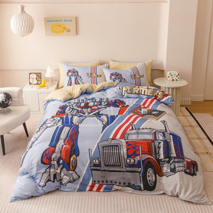 91家纺网 家纺一手货源 找家纺 2025新款设计师专版全棉双层纱四件套 变形金刚