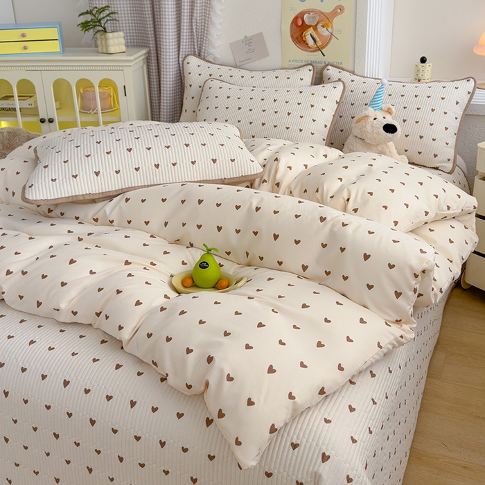 91家纺网 家纺一手货源 找家纺 赫梵茜 2025新款有氧针织双层纱单床盖床盖三件套床盖四件套 甜心