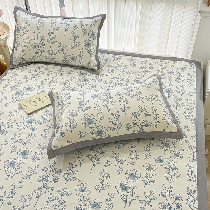 91家纺网 家纺一手货源 找家纺 川悦生活 2025新款600D立体宽边冰丝印花凉席 花簇田园