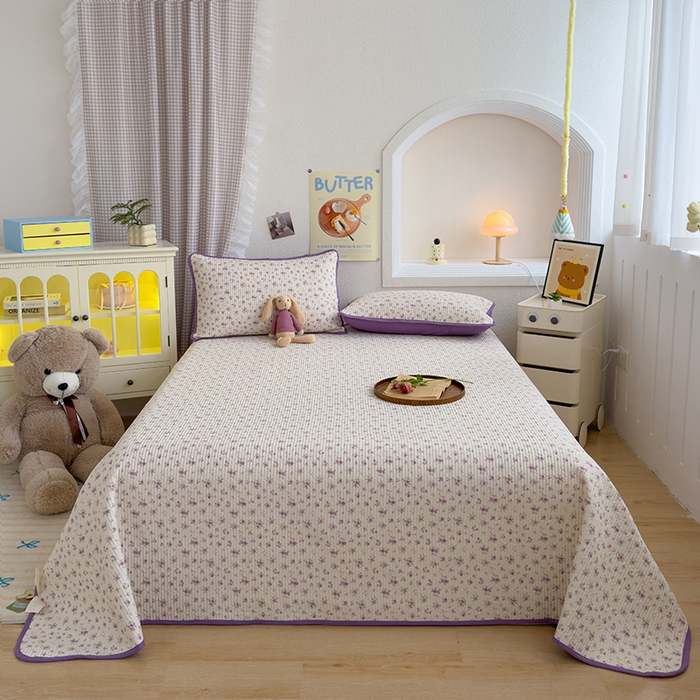 91家纺网 家纺一手货源 找家纺 赫梵茜 2025新款有氧针织双层纱单床盖床盖三件套床盖四件套 蕾拉小姐