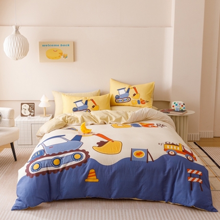 91家纺网 家纺一手货源 找家纺 2025新款设计师专版全棉双层纱四件套 积木世界