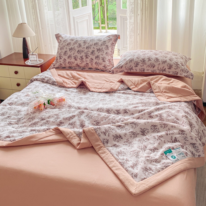 91家纺网 家纺一手货源 找家纺 左右家纺 2025新款A类双层纱大豆夏凉被 蜜瓜橙