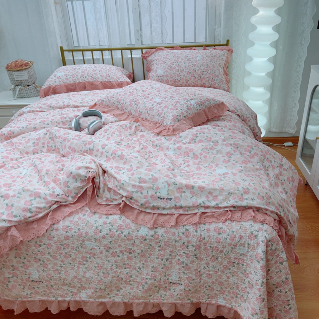 91家纺网 家纺一手货源 找家纺 暖居 2025春夏款高温砂洗棉花床盖三件套被套四件套同款纯棉夏被空调被四季 爱情故事