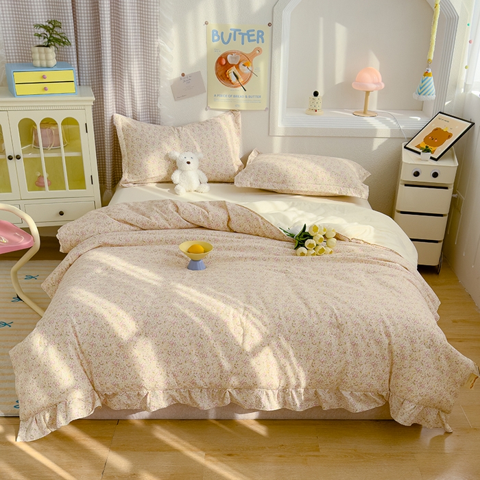 91家纺网 家纺一手货源 找家纺 默忆 2025新款韩版花边木棉夏被夏凉被空调被被子被芯 紫色花丛