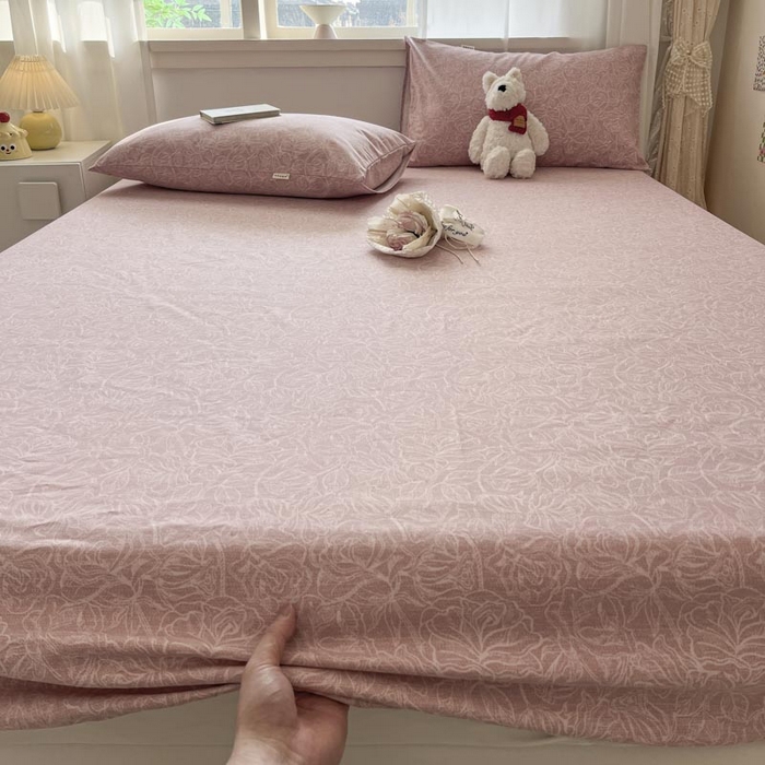 91家纺网 家纺一手货源 找家纺 新印象2025新款直角纯棉老粗布套件 床笠款 老粗布 --萝梦红