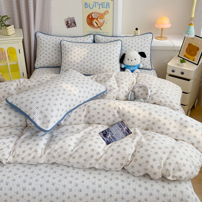 91家纺网 家纺一手货源 找家纺 赫梵茜 2025新款有氧针织双层纱单床盖床盖三件套床盖四件套 沐兰花开