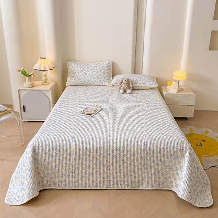 雅萱家纺 2025新款全棉双层纱床盖单夏被 蓝风铃