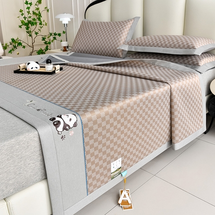 小牛席业 2025新款棋盘格-熊猫冰丝席系列凉席藤席冰丝席冰藤席冰丝席竹席空调席乳胶席凉感豆豆席 棋盘格-熊猫冰丝席（咖色）