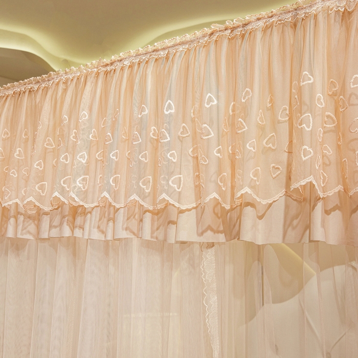 91家纺网 家纺一手货源 找家纺 夏彩 2025新款绣花加柔加密铝合金接口高度可调节轨道蚊帐88620 88620杏色