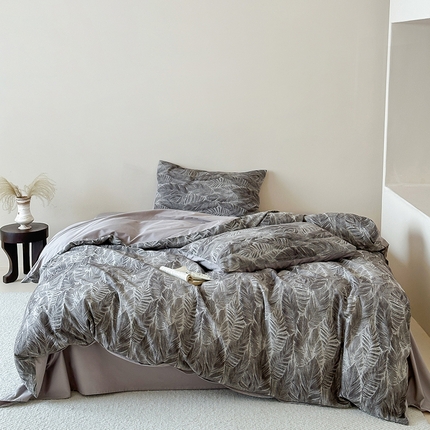 91家纺网 家纺一手货源 找家纺 简家居 2025新款60支色织空气感大提花四件套-热带往事 热带往事深灰