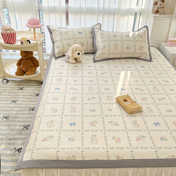 91家纺网 家纺一手货源 找家纺 川悦生活 2025新款600D立体宽边冰丝印花凉席 格调小兔