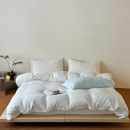 简家居 2025新款全棉纯色双层纱四件套系列 本白