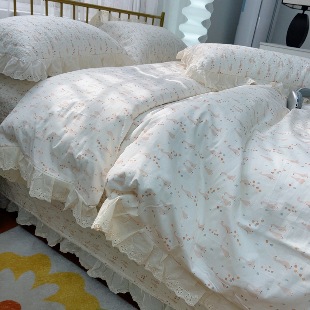 91家纺网 家纺一手货源 找家纺 暖居 2025春夏款高温砂洗棉花床盖三件套被套四件套同款纯棉夏被空调被四季 开心鸭