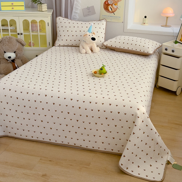 91家纺网 家纺一手货源 找家纺 赫梵茜 2025新款有氧针织双层纱单床盖床盖三件套床盖四件套 甜心