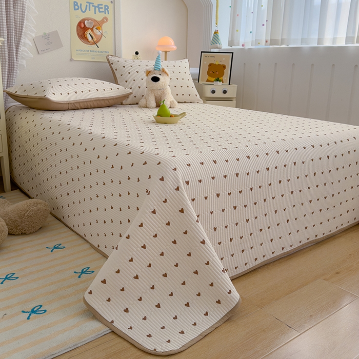 91家纺网 家纺一手货源 找家纺 赫梵茜 2025新款有氧针织双层纱单床盖床盖三件套床盖四件套 甜心