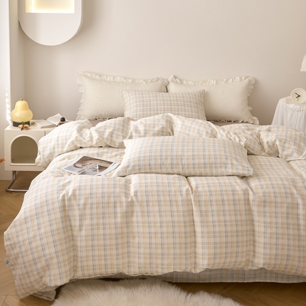 91家纺网 家纺一手货源 找家纺 （总）嘉汀兰家居 2025新款圆角花边款全棉纯棉A类母婴级有氧全棉双层纱亲肤全棉小清新印花四件套