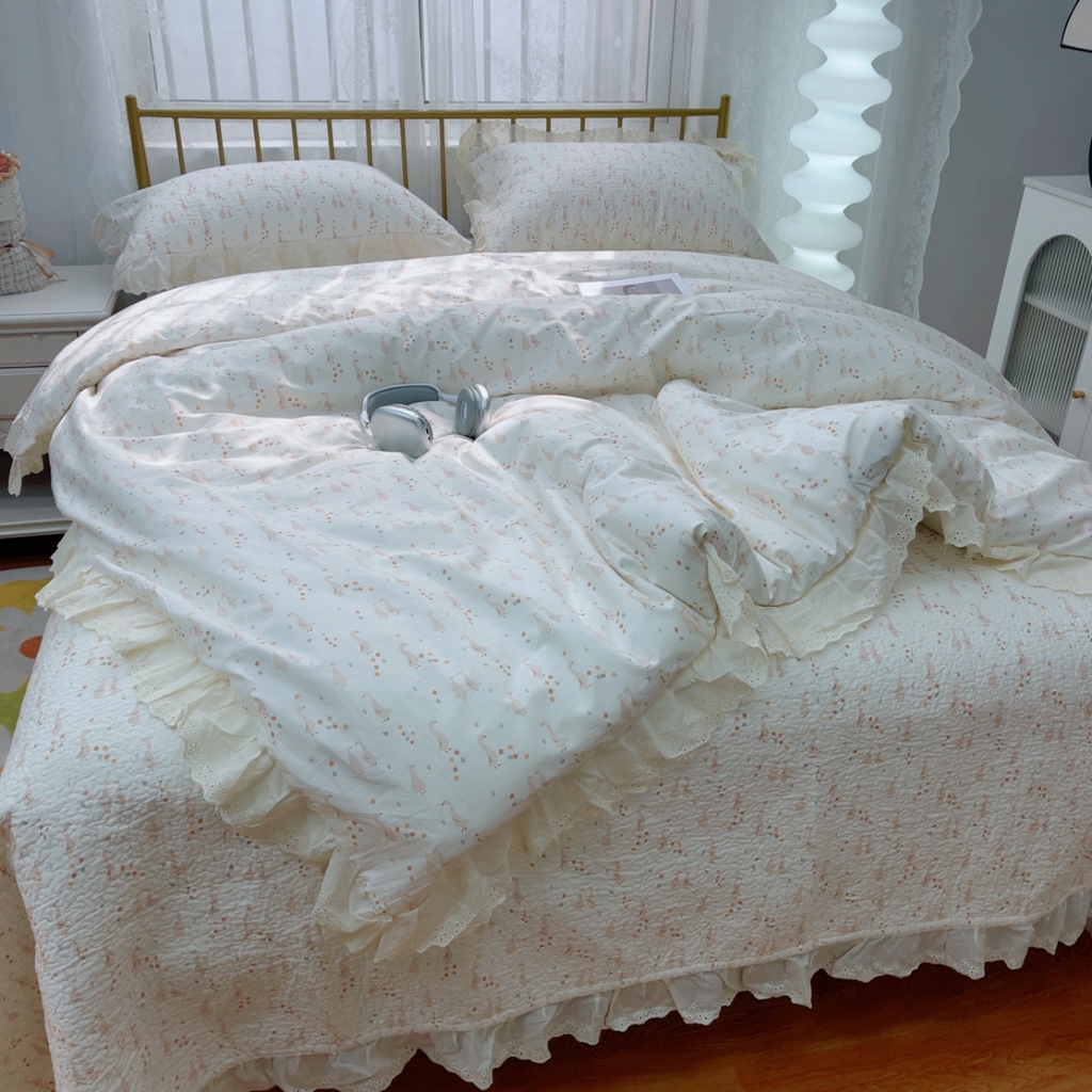 91家纺网 家纺一手货源 找家纺 暖居 2025春夏款高温砂洗棉花床盖三件套被套四件套同款纯棉夏被空调被四季 开心鸭