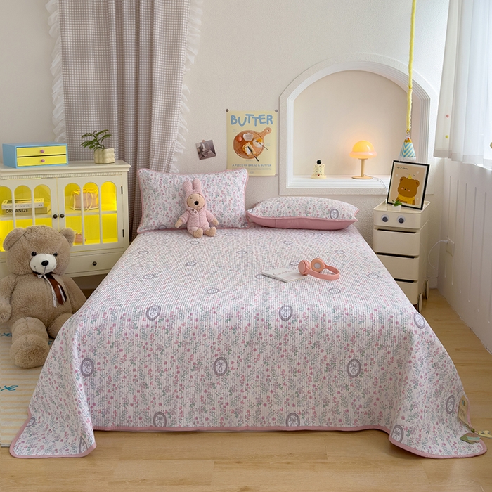 91家纺网 家纺一手货源 找家纺 赫梵茜 2025新款有氧针织双层纱单床盖床盖三件套床盖四件套 岚影