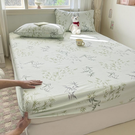 91家纺网 家纺一手货源 找家纺 新印象2025新款直角纯棉老粗布套件 床笠款老粗布 -竹青