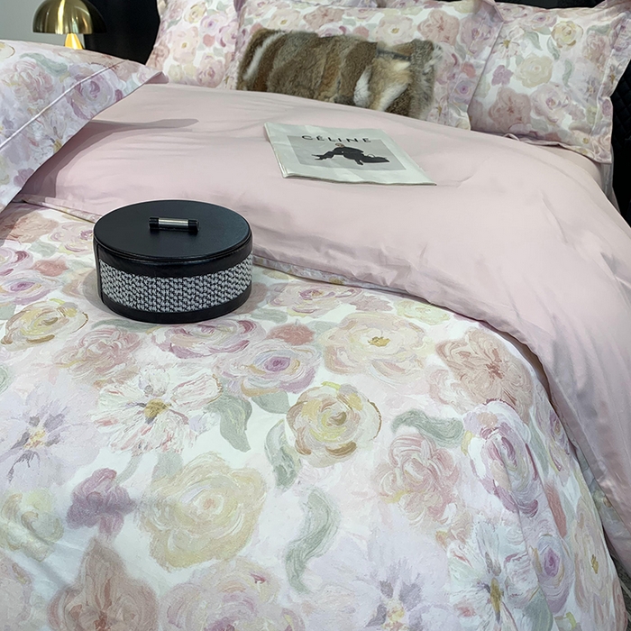 91家纺网 家纺一手货源 找家纺 莱豫家纺 2025新款50支长绒棉数码印花四件套 如梦花季