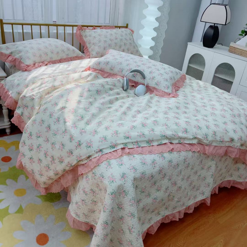 91家纺网 家纺一手货源 找家纺 暖居 2025春夏款高温砂洗棉花床盖三件套被套四件套同款纯棉夏被空调被四季 茉莉