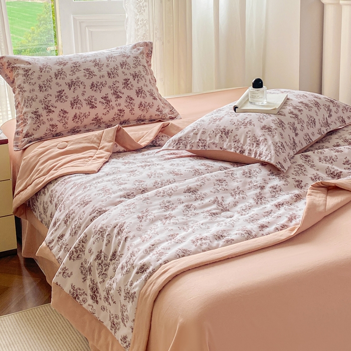 91家纺网 家纺一手货源 找家纺 左右家纺 2025新款A类双层纱大豆夏凉被 蜜瓜橙