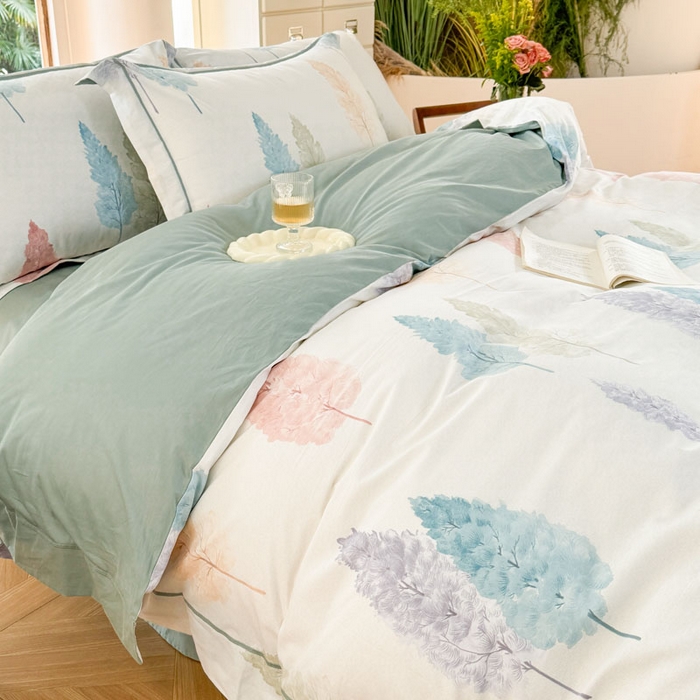 91家纺网 家纺一手货源 找家纺 7V 2025新款轻奢大宽边100%纯棉四件套133*76全棉喷气宽幅长绒棉被套床单床笠套件 麦风