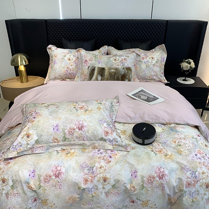 91家纺网 家纺一手货源 找家纺 莱豫家纺 2025新款50支长绒棉数码印花四件套 碧澜