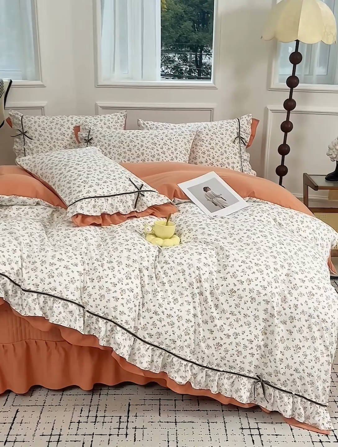 91家纺网 家纺一手货源 找家纺 卡迪亚家纺 2025新款轻氧棉小碎花韩式花边床盖 雅秀