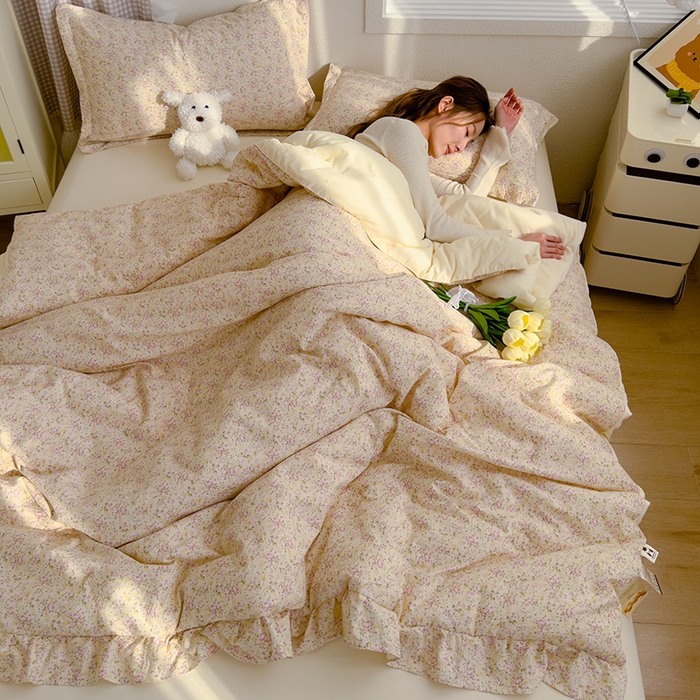 91家纺网 家纺一手货源 找家纺 默忆 2025新款韩版花边木棉夏被夏凉被空调被被子被芯 紫色花丛