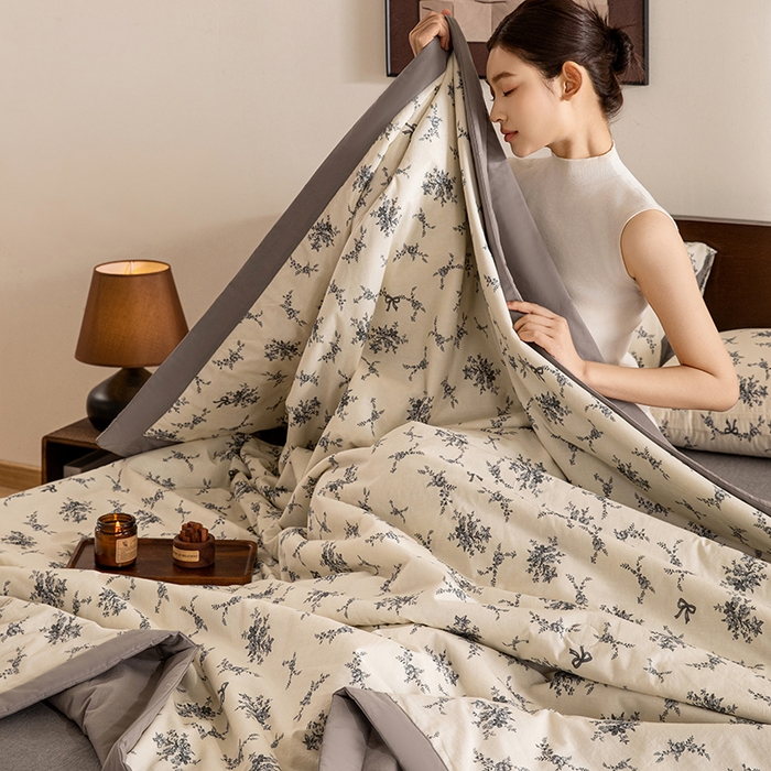 91家纺网 家纺一手货源 找家纺 吾诺 2025 全棉印花单层纱大豆夏被四件套夏凉被空调被子被芯全棉夏被 雅苑